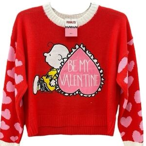 NWT Peanuts Red and Pink Be My Valentine Crew Neck Sweater Size Large